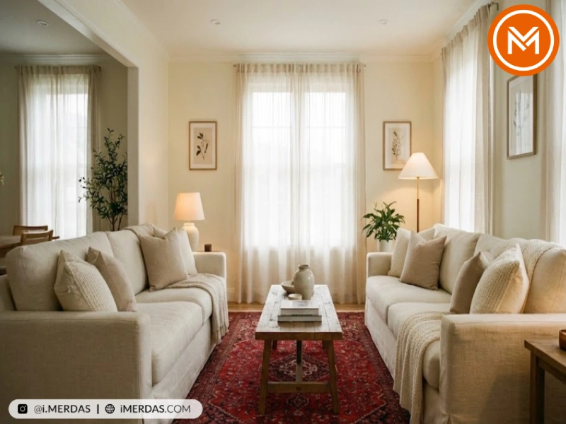 مبل کرم یا شیری با فرش قرمز